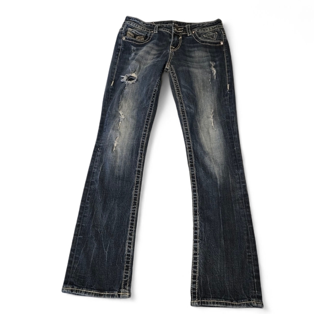 Y2K Vigoss Chelsea Bootcut Distressed Blue Jeans Women 30x30 Rhinestone Bling